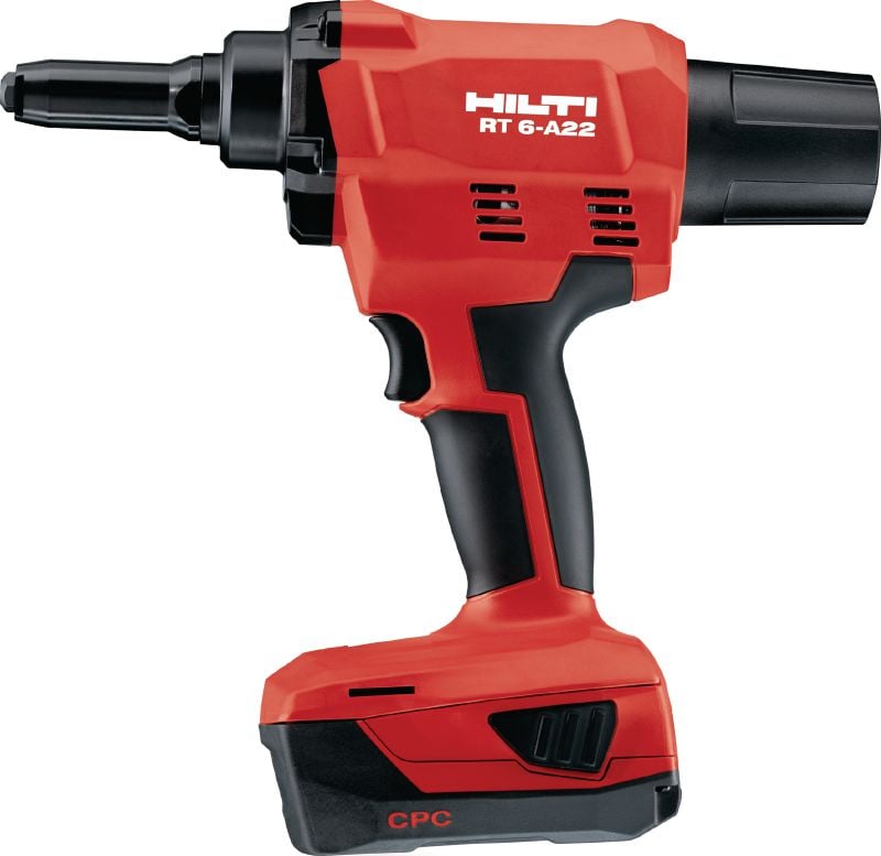 RT 6-A22 Cordless rivet tool 22V cordless rivet tool powered by Li-ion batteries for installation jobs and industrial production using rivets up to 3/16 in diameter (up to 13/64 for aluminum rivets)